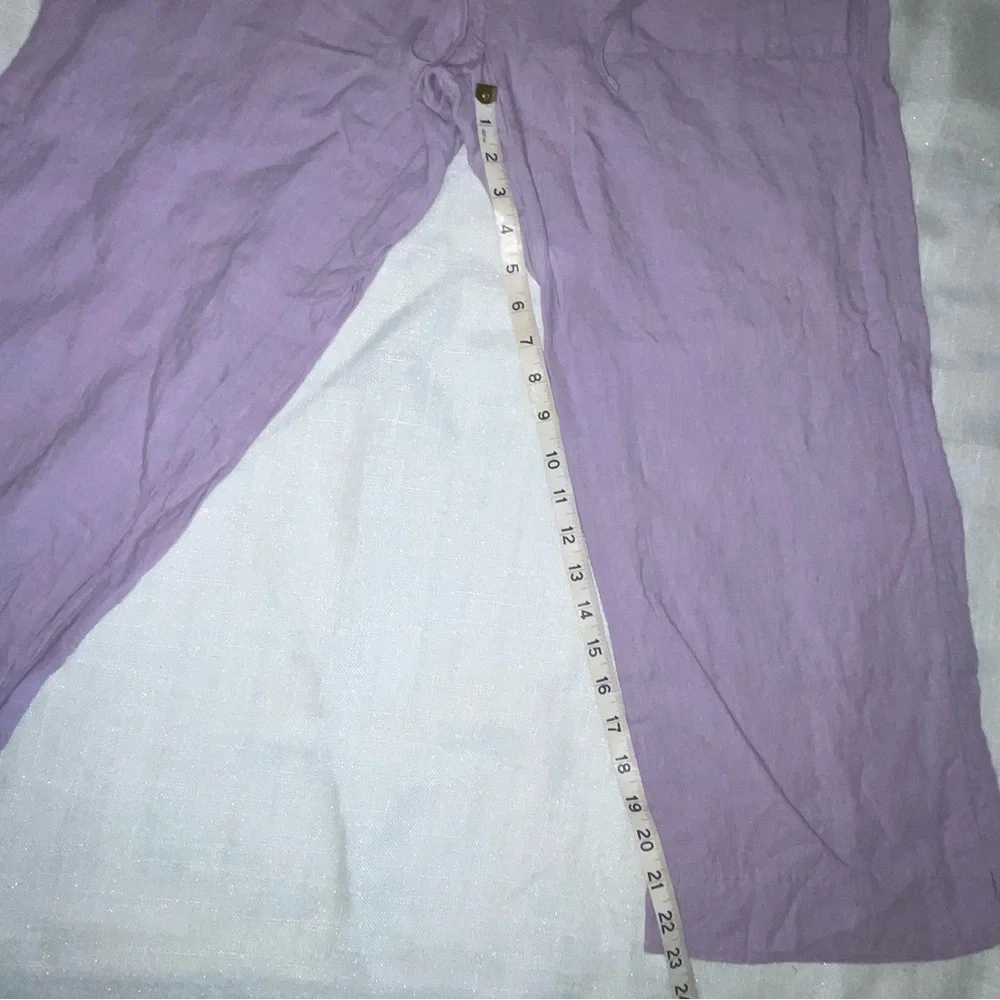 Linden Hill 100% Linen Purple Pastel Pants Relaxed Fit Cropped - Picture 8 of 12